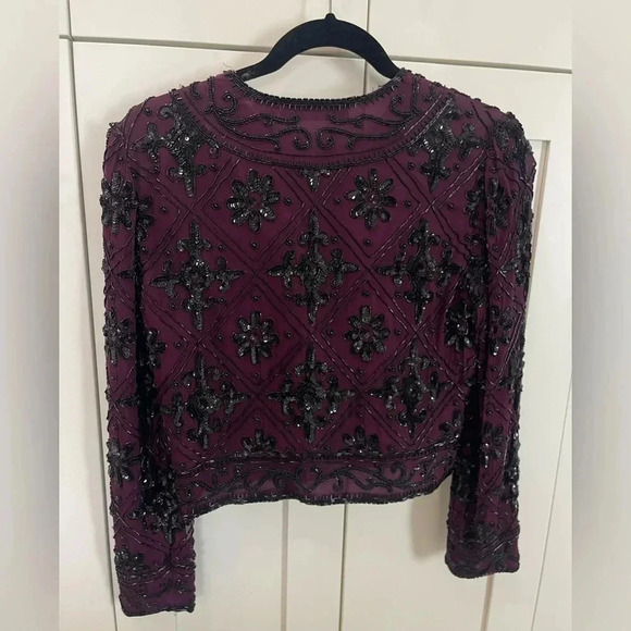 Scala Maroon Black Beaded Silk Evening Jacket - Picture 5 of 8